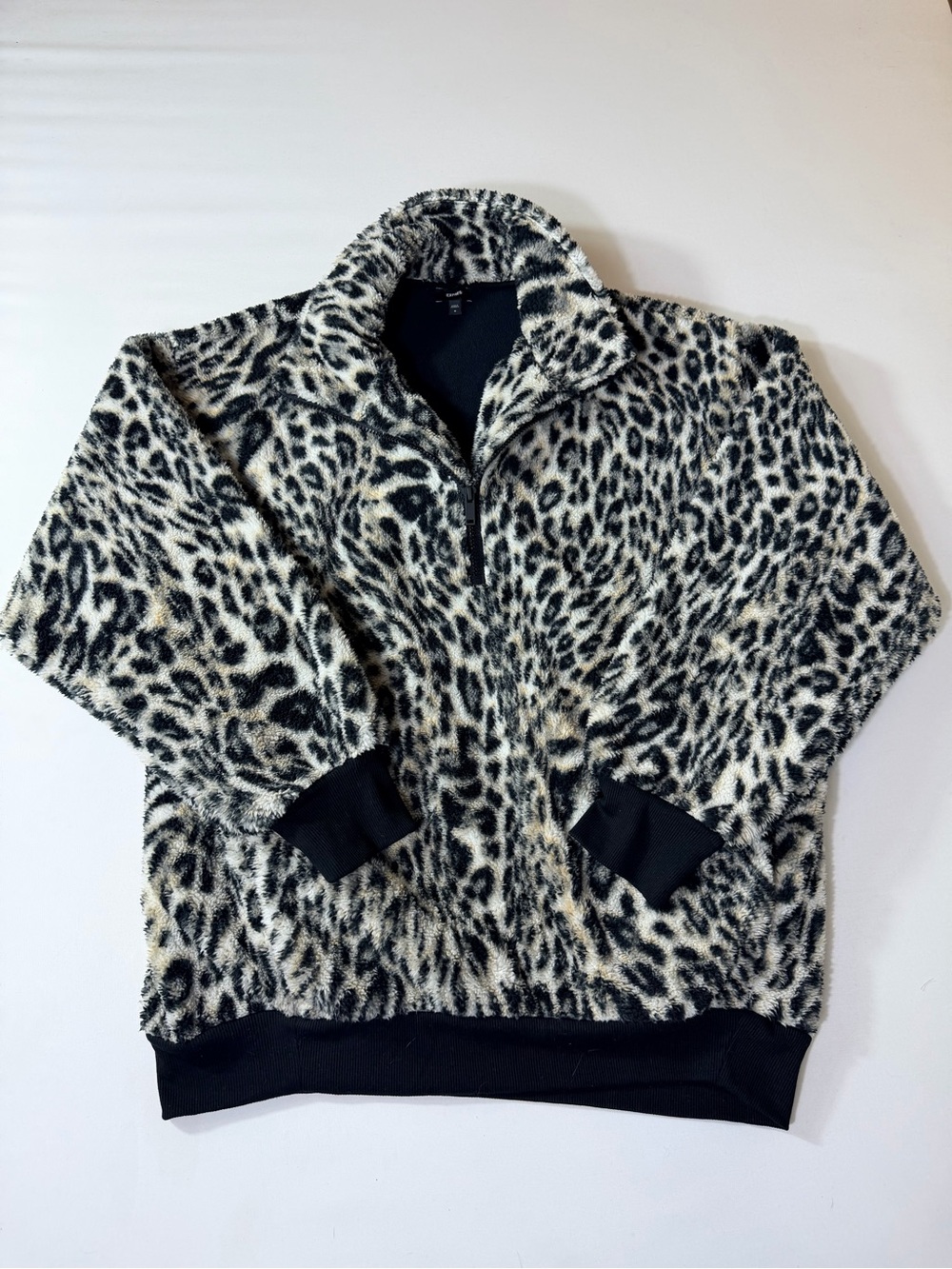 Express Leopard Animal Print Bomber Jacket - Black & Cream Women’s Size Medium